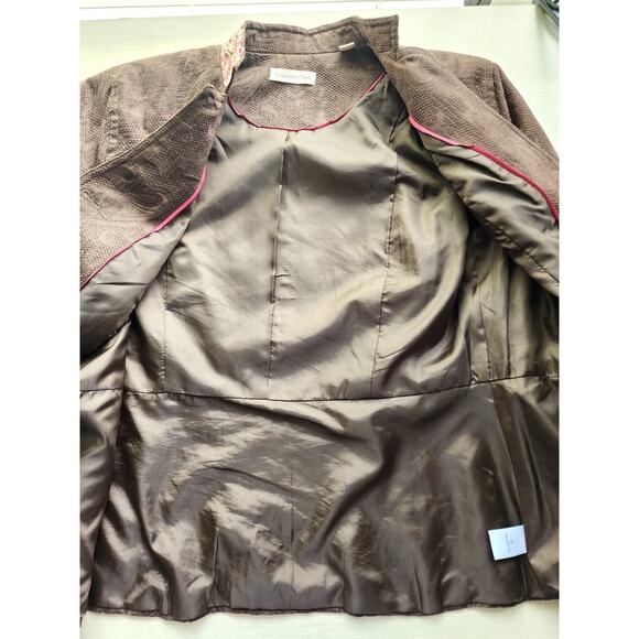 JACKET-COLDWATER CREEK-Brown-Suede Look-Embroidery-Long Sleeves-Button Up-Sz 12 - Picture 7 of 16